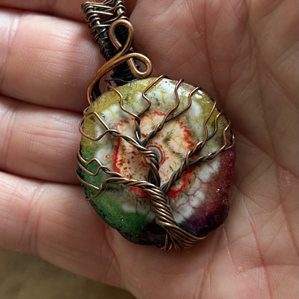 New Handcrafted Multicolor Tree of Life wire wrapped Pendant Necklace